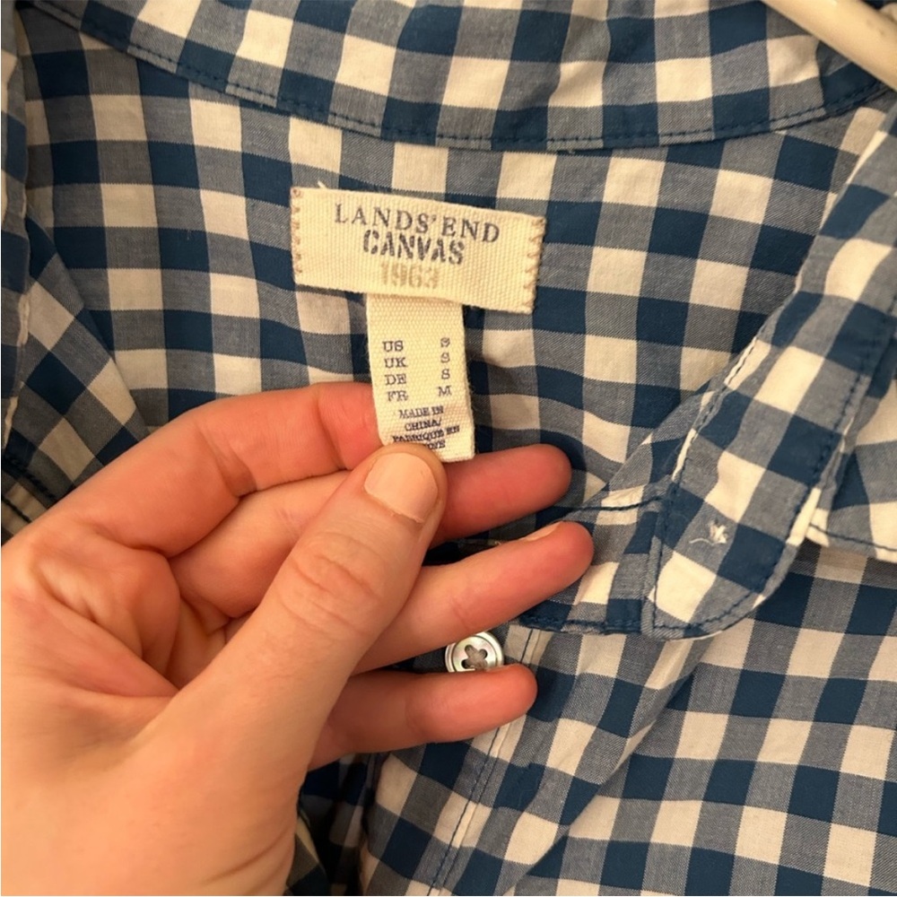 *3/20* Lands End Canvas Blue Plaid Button-Down - Picture 2 of 3